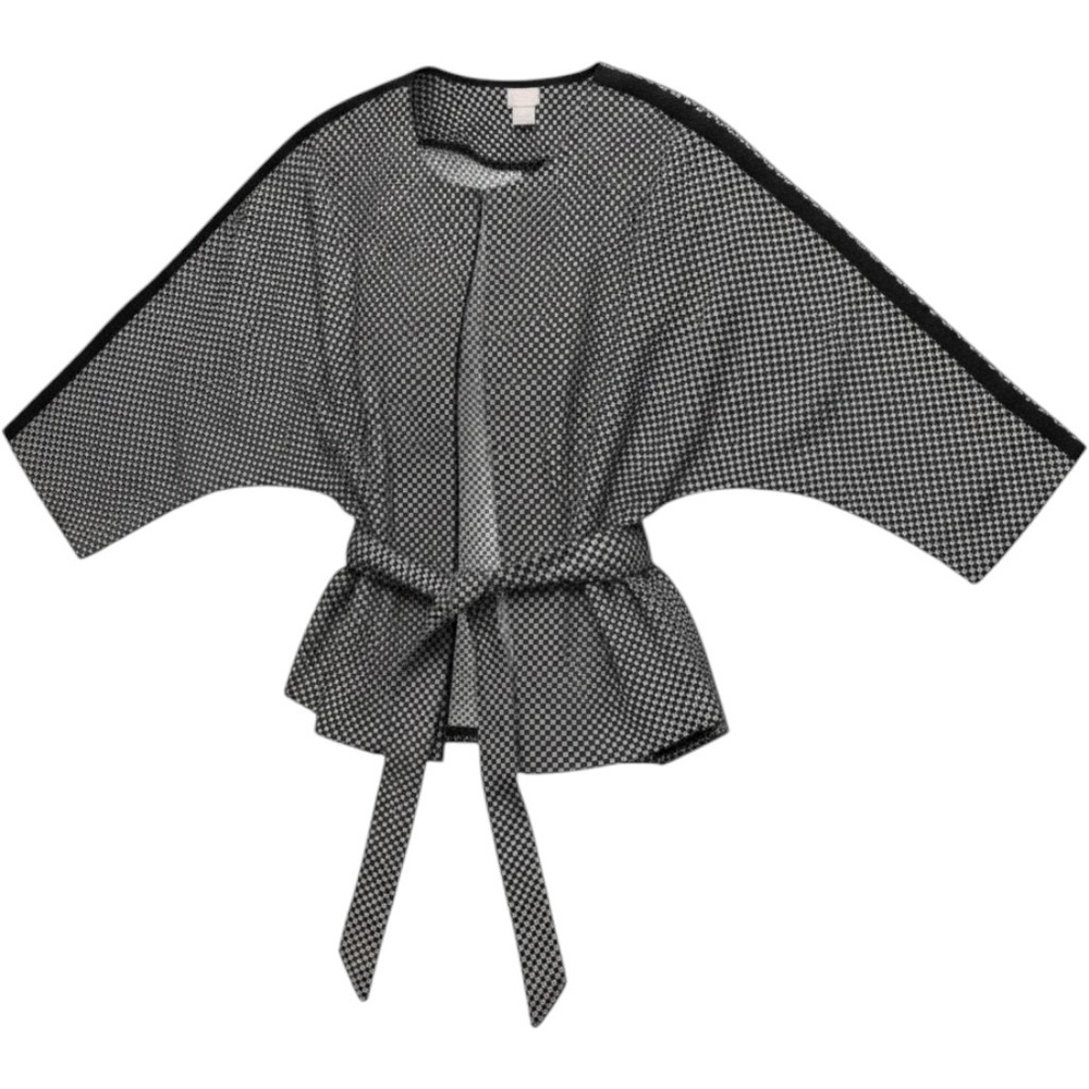 Chicos Black White Geometric Dolman Wrap Cardigan Tie Waist Kimono Jacket Size 3